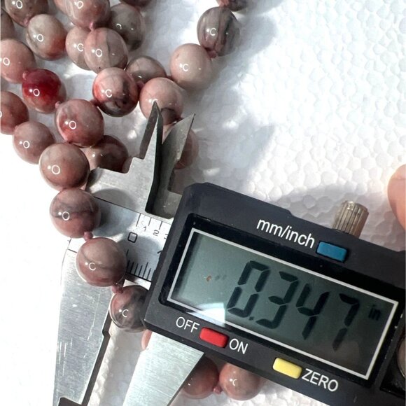 Beaded Necklace Natural Zebra Jasper Pink Gray 32" Knotted Handcrafted OOAK - Picture 8 of 8